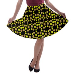 Dots Pattern Yellow A-line Skater Skirt by BrightVibesDesign