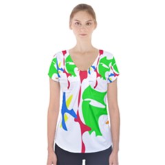 Colorful amoeba abstraction Short Sleeve Front Detail Top