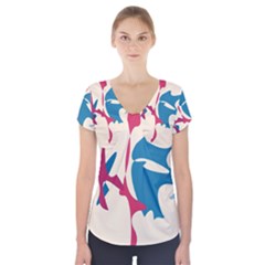 Decorative Amoeba Abstraction Short Sleeve Front Detail Top by Valentinaart