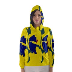 Yellow Amoeba Abstraction Hooded Wind Breaker (women) by Valentinaart