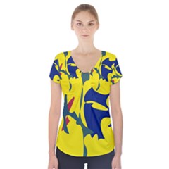 Yellow Amoeba Abstraction Short Sleeve Front Detail Top by Valentinaart