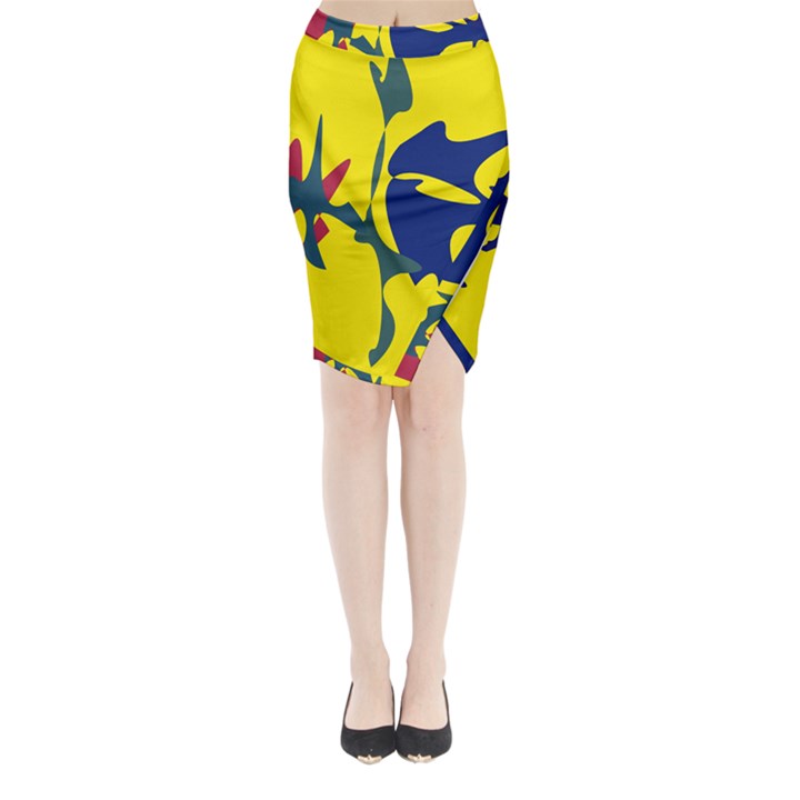 Yellow amoeba abstraction Midi Wrap Pencil Skirt