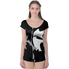 Black And White Amoeba Abstraction Boyleg Leotard  by Valentinaart