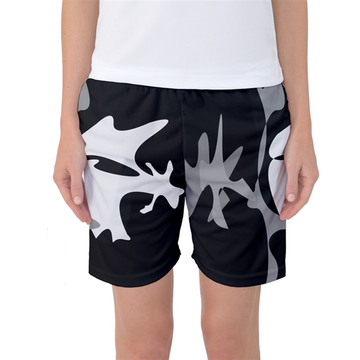 Black and white amoeba abstraction Women s Basketball Shorts