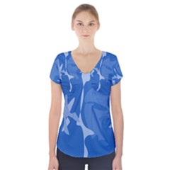 Blue Amoeba Abstraction Short Sleeve Front Detail Top by Valentinaart