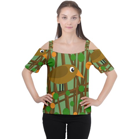 Brown Bird Women s Cutout Shoulder Tee by Valentinaart