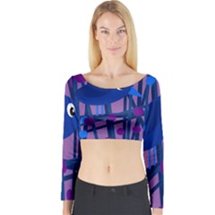 Purple Bird Long Sleeve Crop Top by Valentinaart