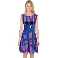 Purple Bird Capsleeve Midi Dress by Valentinaart