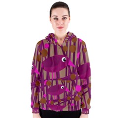 Cute Magenta Bird Women s Zipper Hoodie by Valentinaart