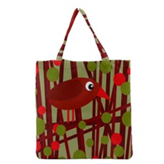 Red cute bird Grocery Tote Bag