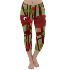 Red Cute Bird Capri Winter Leggings 