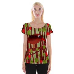 Red cute bird Women s Cap Sleeve Top