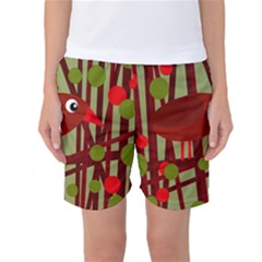 Red Cute Bird Women s Basketball Shorts by Valentinaart