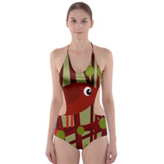 Red Cute Bird Cut-out One Piece Swimsuit by Valentinaart