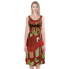 Red cute bird Midi Sleeveless Dress