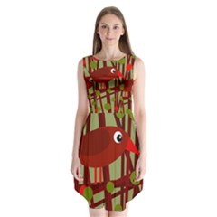 Red cute bird Sleeveless Chiffon Dress  