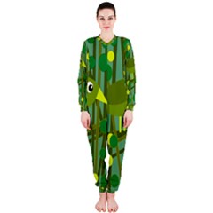 Cute Green Bird Onepiece Jumpsuit (ladies)  by Valentinaart