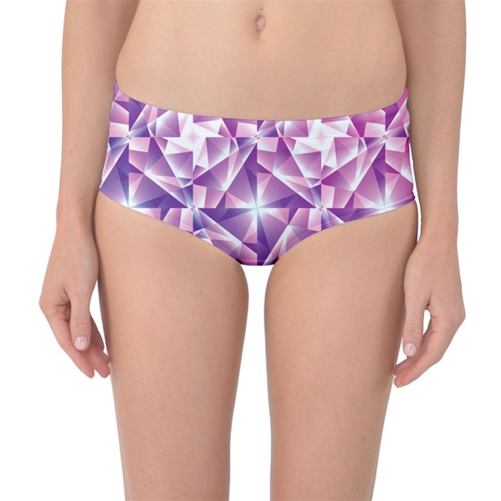 Purple Shatter Geometric Pattern Mid-Waist Bikini Bottoms