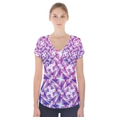 Purple Shatter Geometric Pattern Short Sleeve Front Detail Top by TanyaDraws