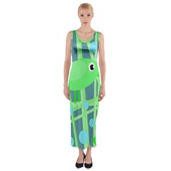 Green Bird Fitted Maxi Dress by Valentinaart