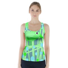 Green Bird Racer Back Sports Top by Valentinaart