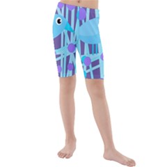 Blue And Purple Bird Kid s Mid Length Swim Shorts by Valentinaart
