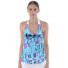 Blue And Purple Bird Babydoll Tankini Top