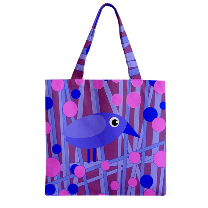 Purple and blue bird Zipper Grocery Tote Bag