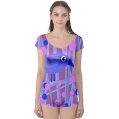 Purple And Blue Bird Boyleg Leotard  by Valentinaart