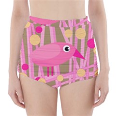 Pink Bird High-waisted Bikini Bottoms by Valentinaart