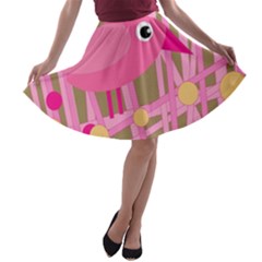 Pink Bird A-line Skater Skirt by Valentinaart