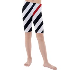 Red, Black And White Lines Kid s Mid Length Swim Shorts by Valentinaart