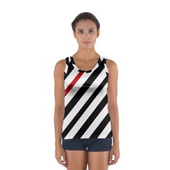 Red, Black And White Lines Women s Sport Tank Top  by Valentinaart