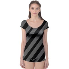 Black And Gray Lines Boyleg Leotard 