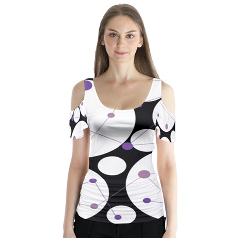 Decorative Circles - Purple Butterfly Sleeve Cutout Tee  by Valentinaart