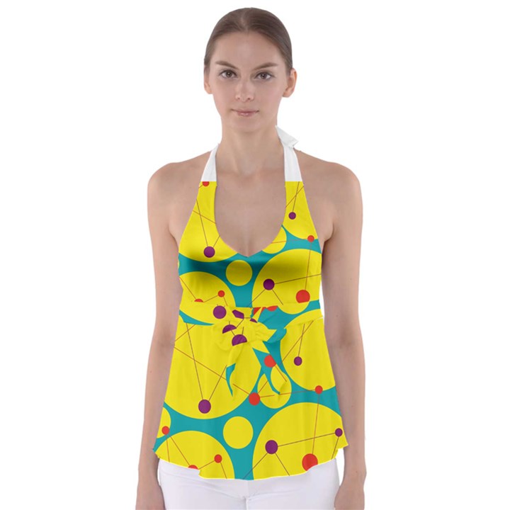 Yellow and green decorative circles Babydoll Tankini Top