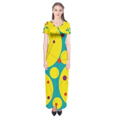 Yellow And Green Decorative Circles Short Sleeve Maxi Dress by Valentinaart
