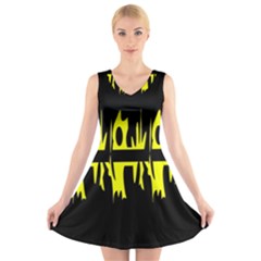 Yellow abstract pattern V-Neck Sleeveless Skater Dress