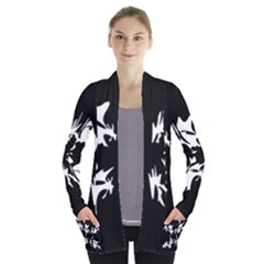 Black And White Pattern Women s Open Front Pockets Cardigan(p194) by Valentinaart