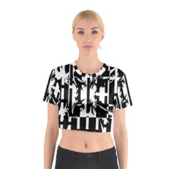 Black And White Abstraction Cotton Crop Top by Valentinaart