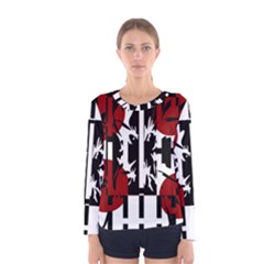 Red, Black And White Elegant Design Women s Long Sleeve Tee