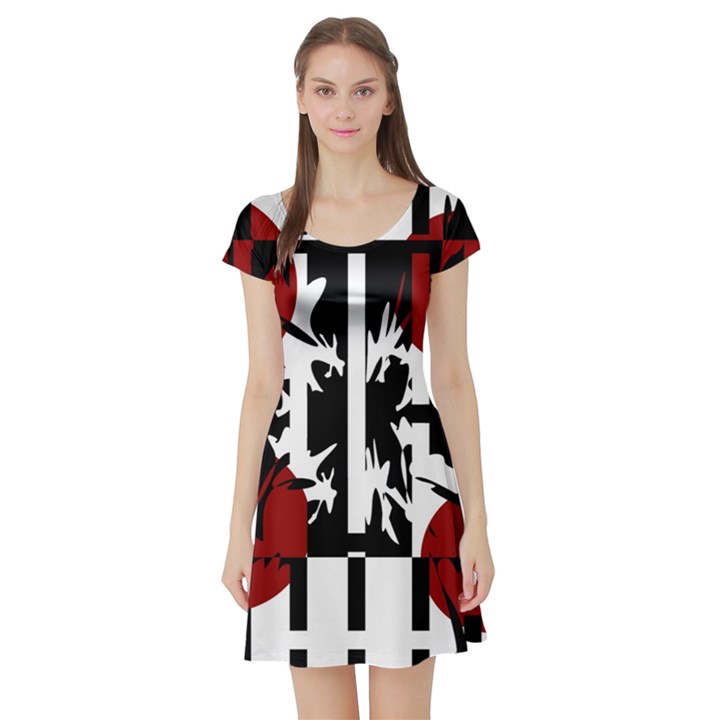 Red, black and white elegant design Short Sleeve Skater Dress