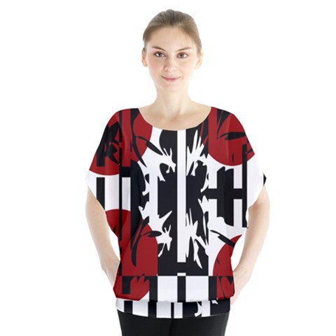 Red, Black And White Elegant Design Blouse by Valentinaart