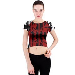 Red, Black And White Decorative Design Crew Neck Crop Top by Valentinaart