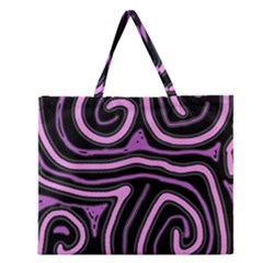 Purple Neon Lines Zipper Large Tote Bag