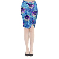 Purple Flowers Midi Wrap Pencil Skirt