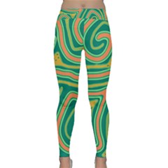 Green And Orange Lines Yoga Leggings  by Valentinaart