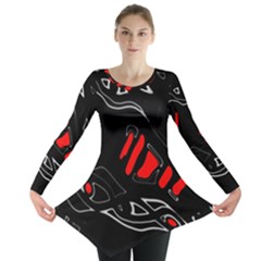 Black And Red Artistic Abstraction Long Sleeve Tunic  by Valentinaart