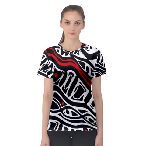 Red, Black And White Abstract Art Women s Sport Mesh Tee by Valentinaart