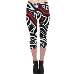 Red, Black And White Abstract Art Capri Leggings  by Valentinaart